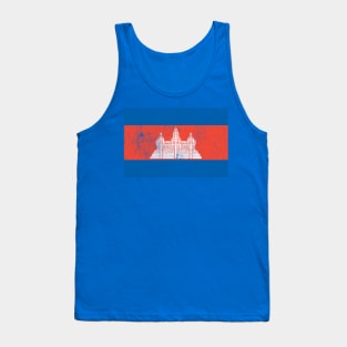 Cambodian Flag / Faded-Vintage Style Tank Top